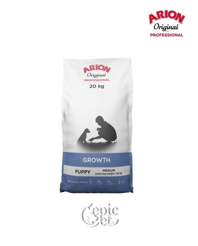 Arion Original Professional Growth Chicken Large (27/17) 20kg - Crocchette Puppy/Junior | Mono Gluten Free | Con pollo & Riso |