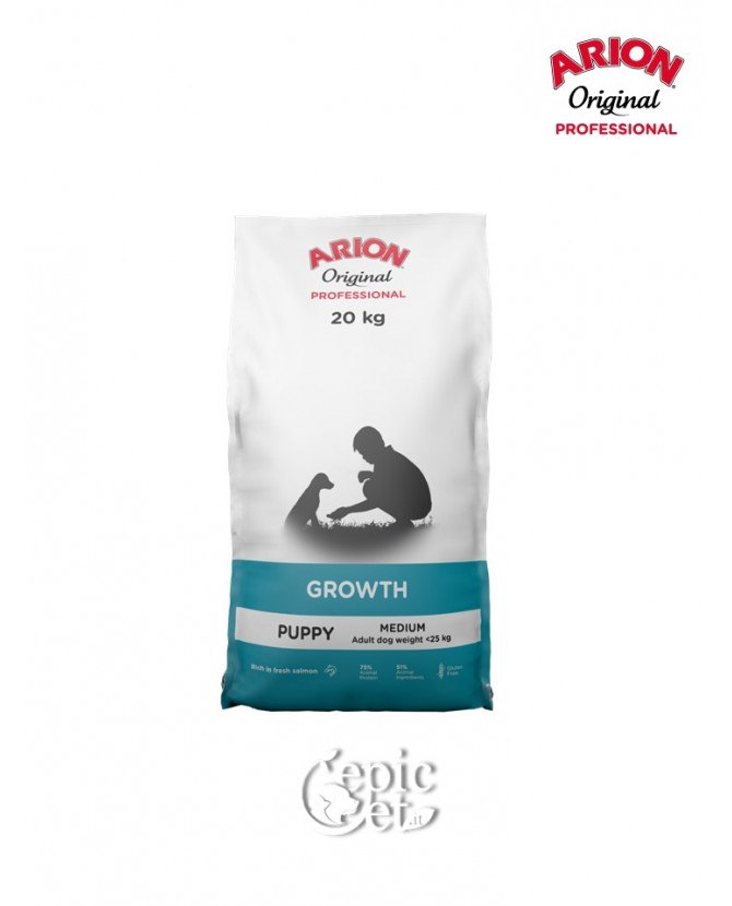 Arion Original Professional Growth Fish Med (27/18) 20kg - Puppy, Salmone & Riso, Crescita, Gestazione, Allattamento