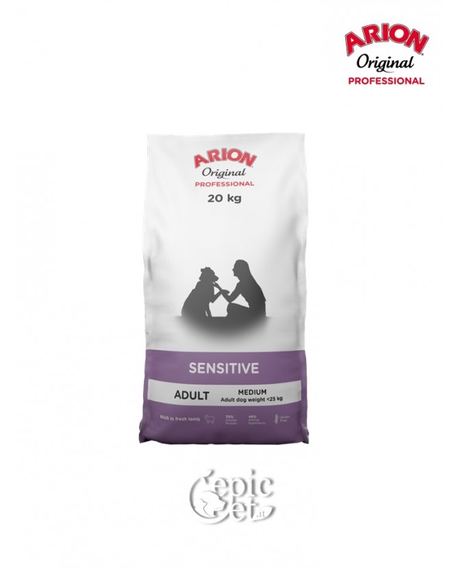 Arion Original Professional Sensitive Med (24/15) 20kg - Adult, Monoproteico, Agnello & Riso, Sensibili