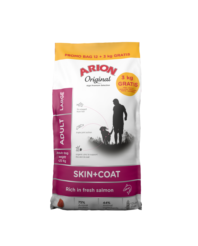 Arion Original Skin & Coat Large (24/14)  PROMO 12kg + 3kg - Adult, Monoproteico, Salmone & Riso, Cute & Pelo