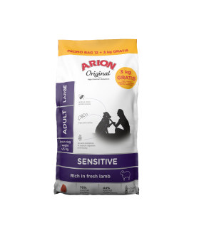 Arion Original Sensitive Large (23/13) OFFERTA 12kg+3kg GRATIS! - Adult, Monoproteico, Agnello & Riso, Sensibili